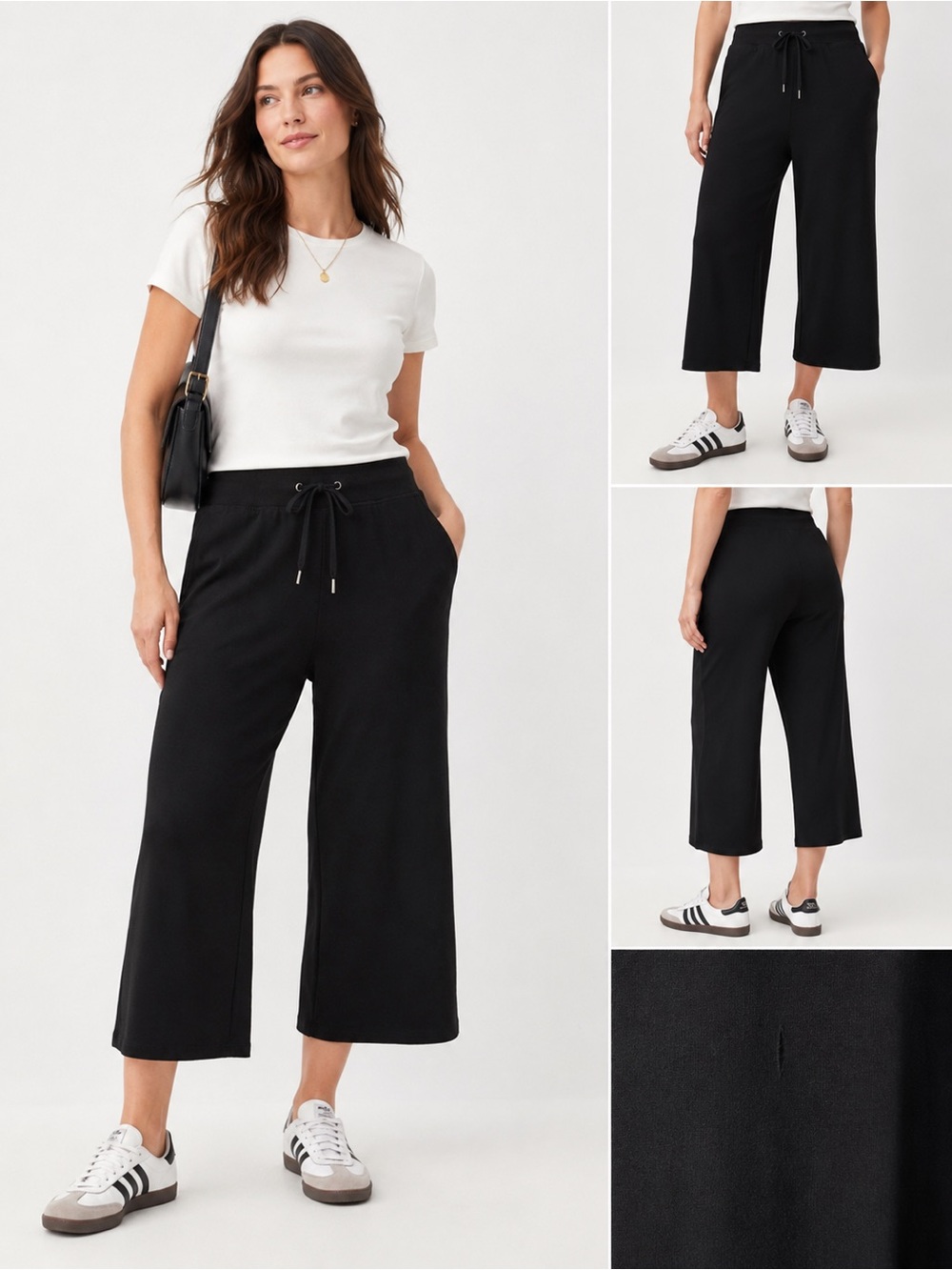 Liz Claiborne Weekend Black Cropped Wide Leg Knit Pants Size Large